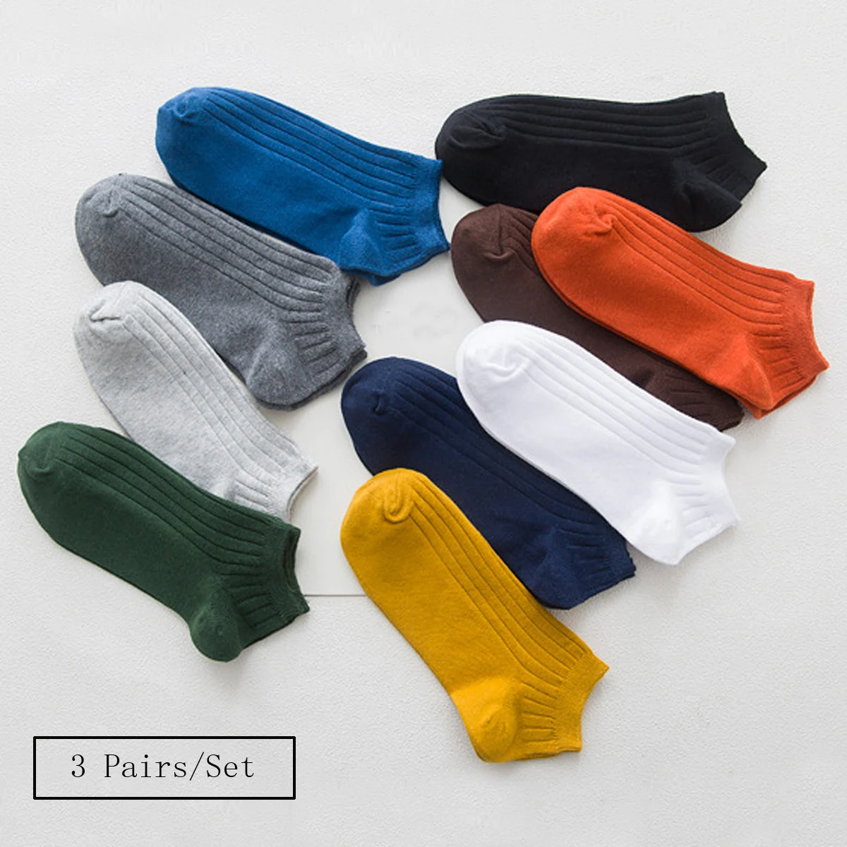 3 Pairs Random High Quality Men's Cotton Socks Sweat Absorbing Odor-Proof and Wear Resistant Solid Color Business Socks