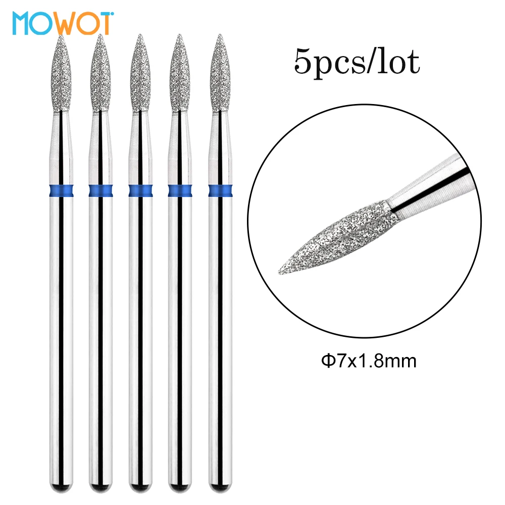 MOWOT 5 pièces/lot diamant forets à ongles 3/32 ''flame russe électrique lime à ongles Bits manucure rotatif cuticule propre accessoire d'ongle