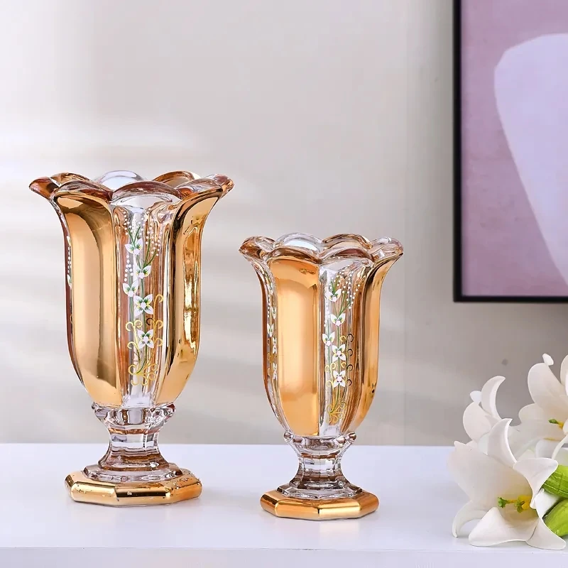 

Gold-plated Relief Glass Vase Hydroponics Flower Pots Decorative Flower Arrangement Desk Decoration Floral Vases Modern Decor