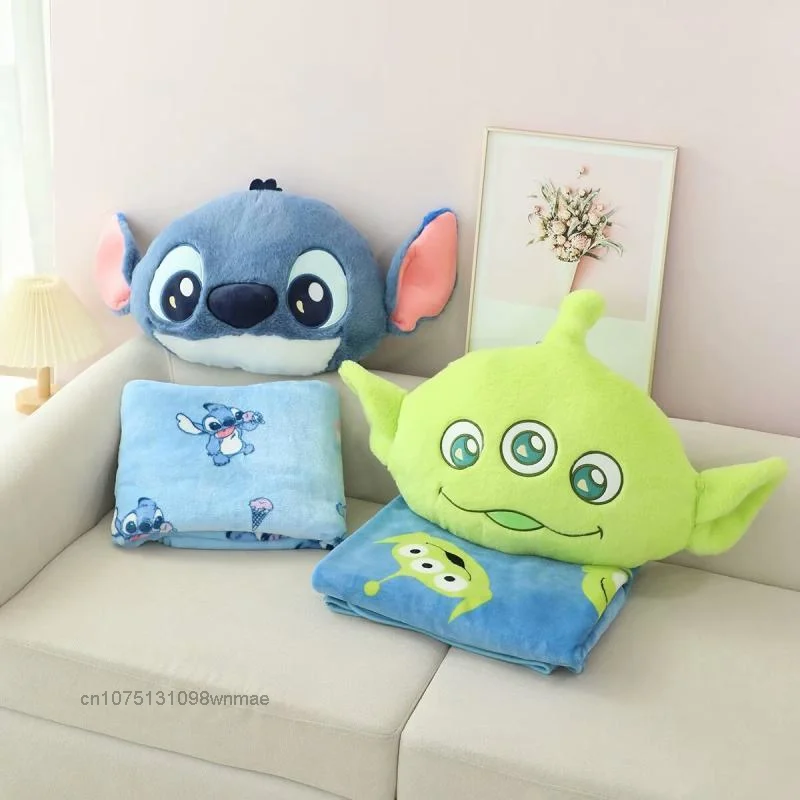 Disney Cartoon Stitch Monsters University Plush Pillow and Blanket, Y2k Warm Soft Sofa Cushion Air Conditioning Quilt, 2-in-1