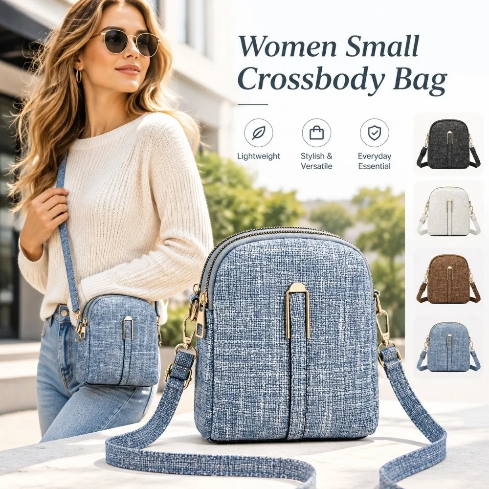 New Tweed Texture Crossbody Bag Multi-Layer Adjustable Shoulder Bag Solid Small Handbag Casual Outfits