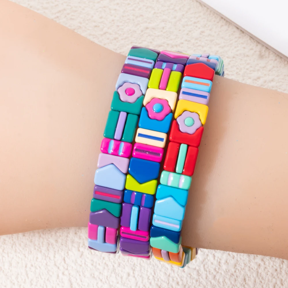 BEUTIFOR New Boho Muti-Shaped Bracelet for Women Colorful Drip Oil Beads Girl Bangle Fashion Jewelry Accessories 2025