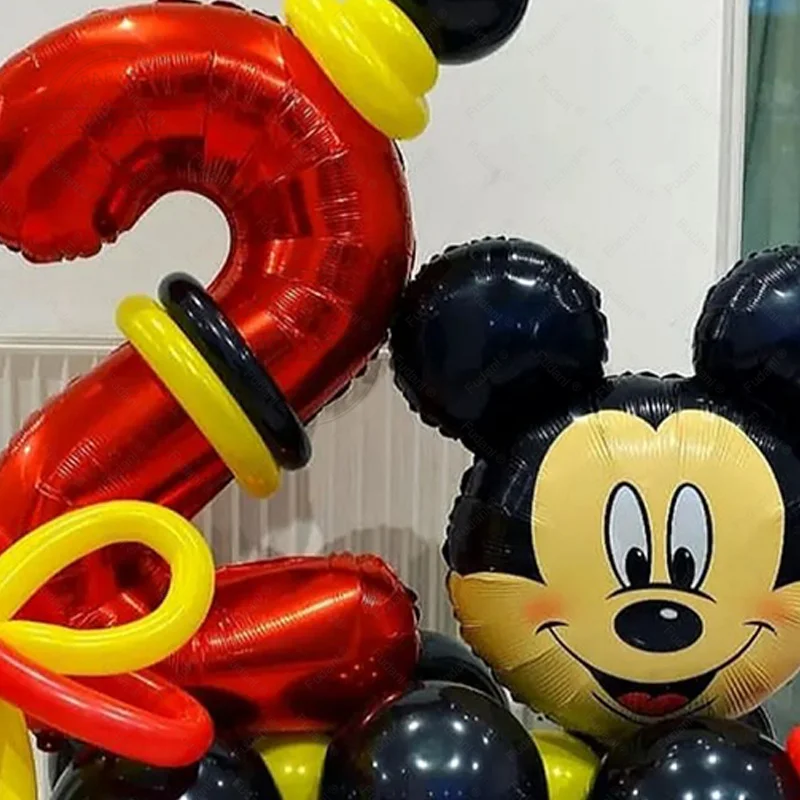 37pcs Disney Mickey Mouse Balloon Kit Red Yellow Black Latex balloon Red digital foil balloon forkid birthday party decoration