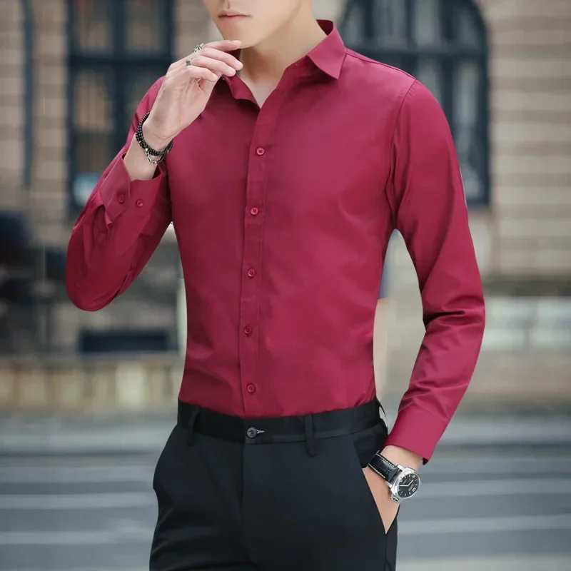 Spring Autumn Men's Long Sleeve White Shirt Trendy Business Slim Fit Korean Style Casual Professional Men's Blouse