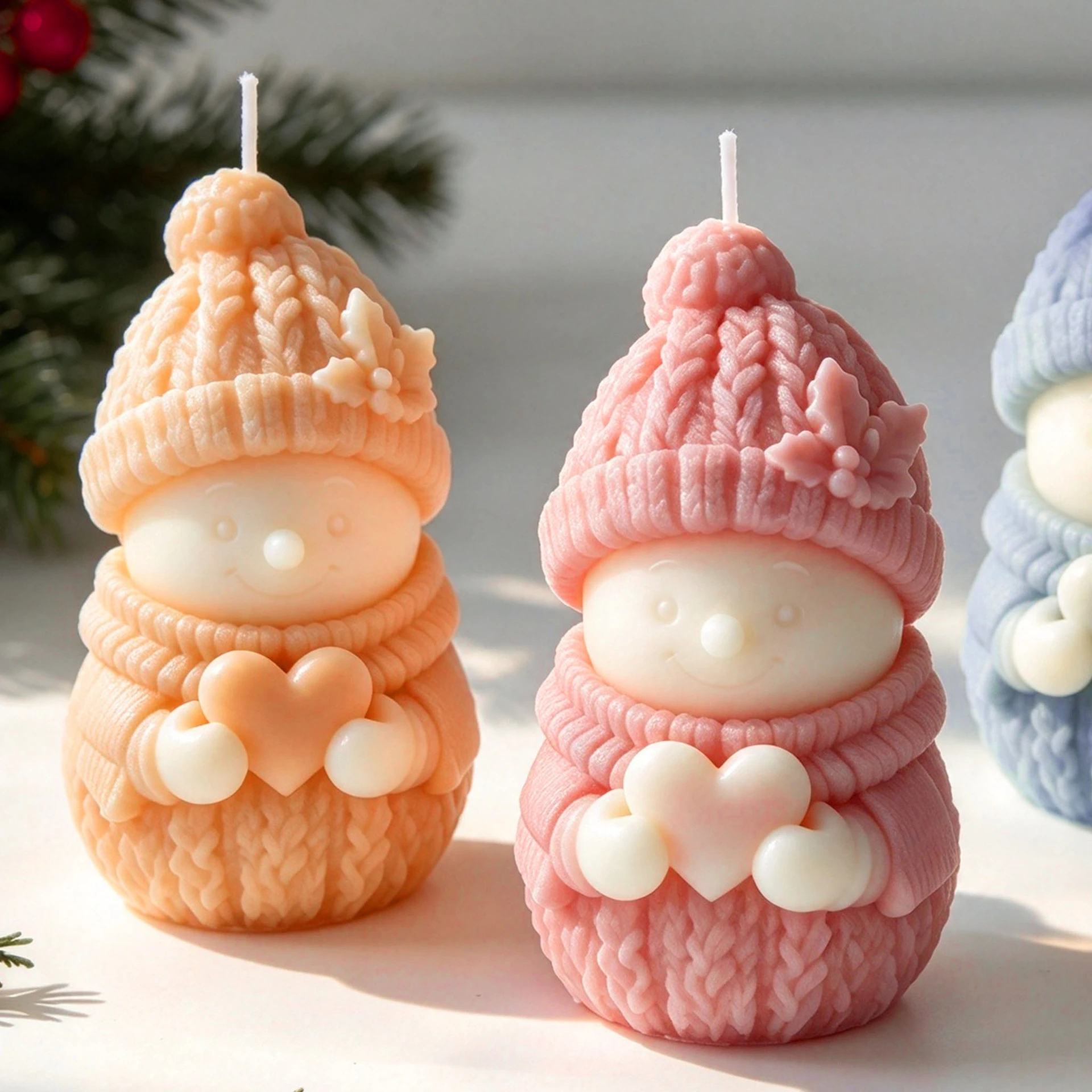 Molde de silicona para velas con forma de muñeco de nieve navideño y corazón, ideal para hacer velas aromáticas, cera, yeso o resina, para manualidades en 3D y decoración navideña del hogar.