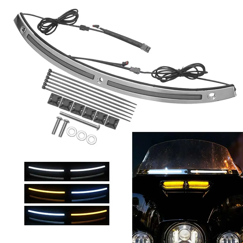 

For Harley Touring Street Electra Glide Ultra Limited FLHTK FLHXSE FLHXS 2014-25 Chrome LED Windshield Trim Light Turn DRL Lamp