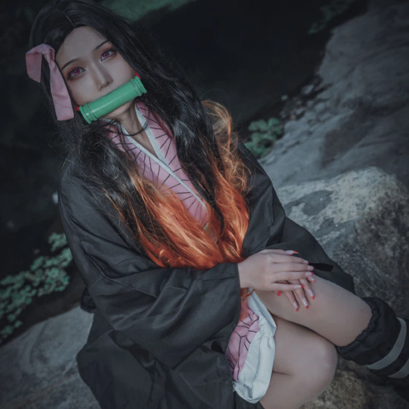 Disfraz de Anime Demon Slayer para mujer y niña, Kimono de Kimetsu No Yaiba, Kamado, Nezuko, uniforme de Halloween