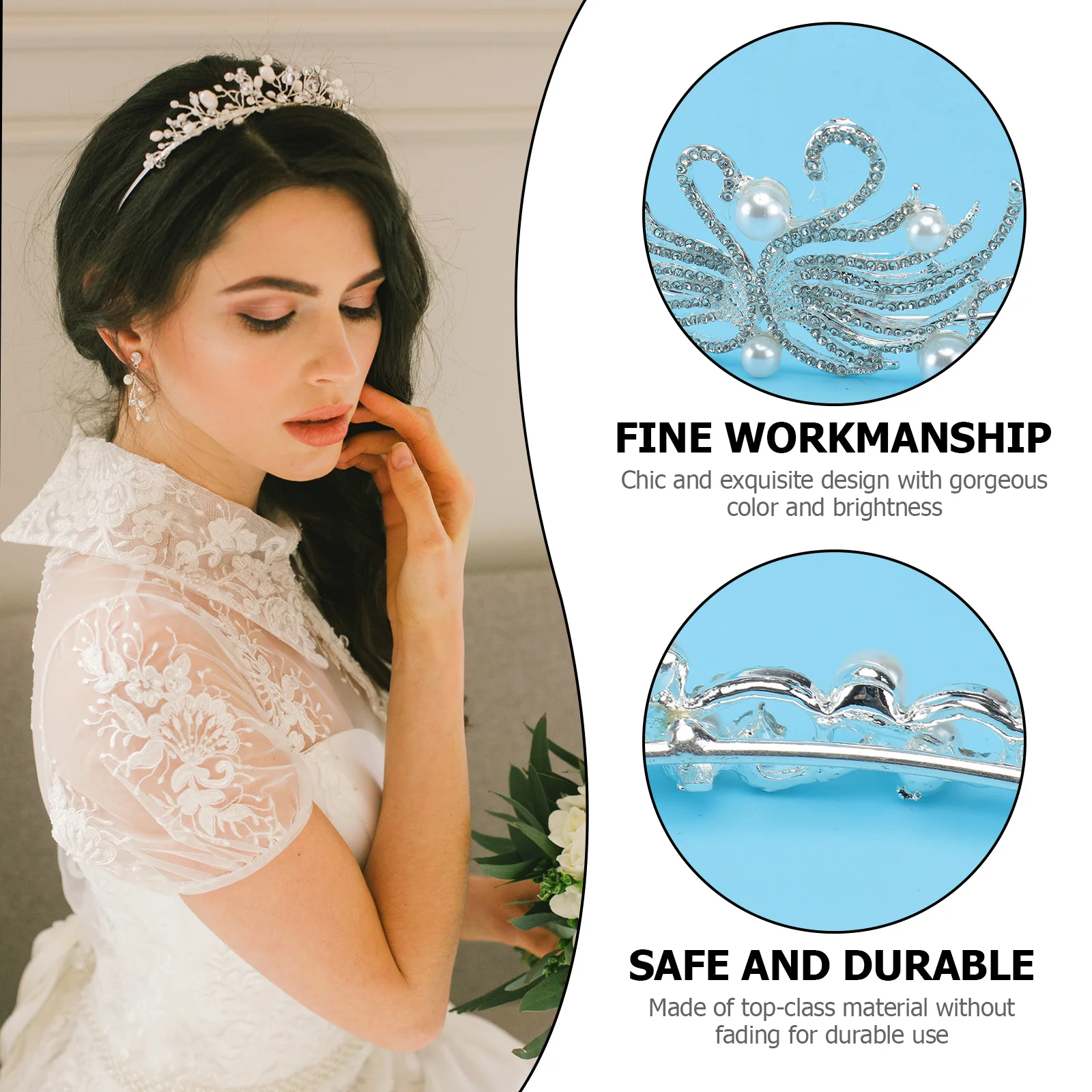 

Pearl Crown Women Wedding Bridal Tiara Elegant Lightweight Jewelry Hair Accessories Engagement Parties