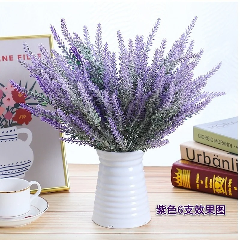 1pcs 5 Fork Flocking Atificial Lavender Simulation Home Decoration Silk Flowers Plant Artificial Bouquet Fake Faux Flower