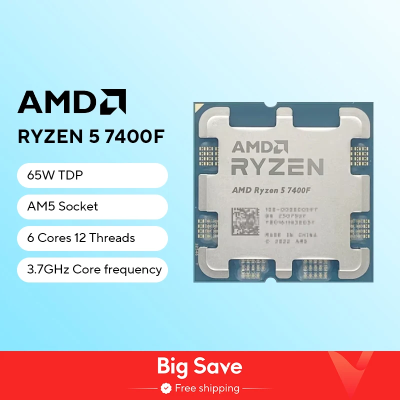 AMD Ryzen 5 7400F New R5 7400F 3.7GHz 5NM L3=32M  100-000001845 Socket AM5 Tray  but without cooler