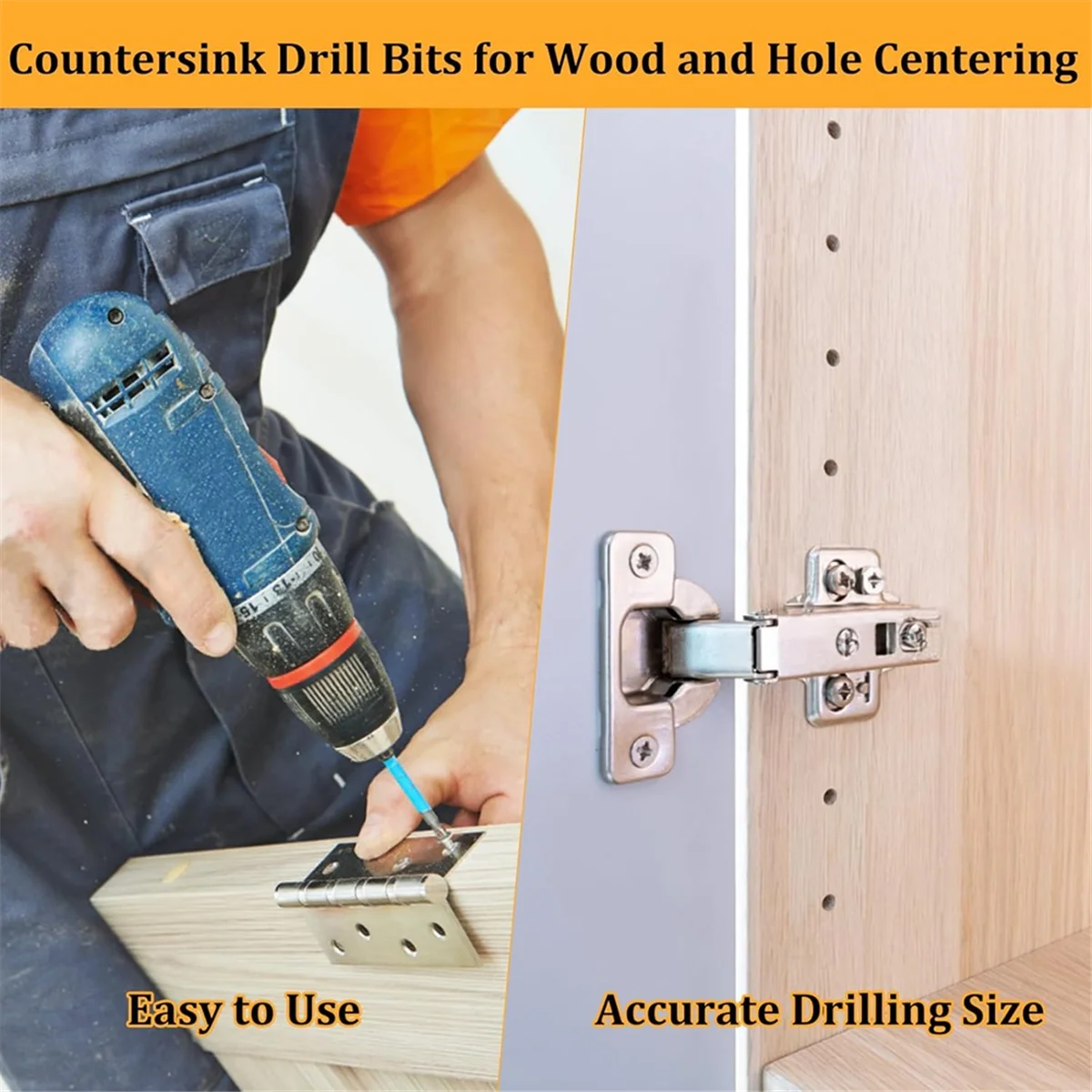 ABXHH 3 Buah Set Mata Bor Pemusatan Mandiri 3/32 Inci, 7/64 Inci, 1/8 Inci, Mata Bor Engsel Penengahan Mandiri
