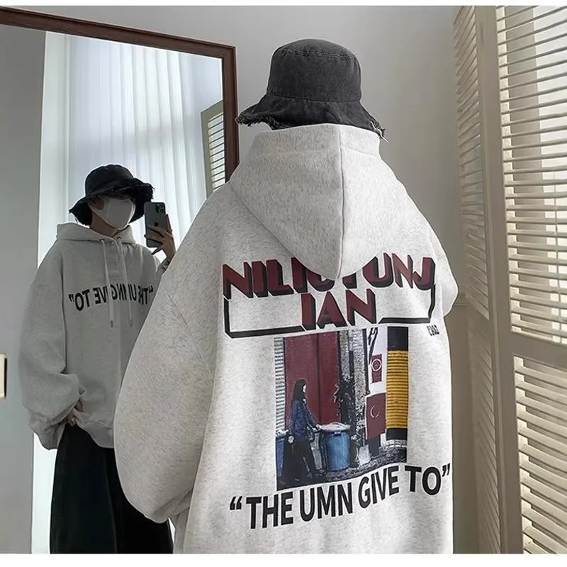 

Худи оверсайз с принтом в американском хип-хоп стиле, весна-осень, с приспущенными плечами, толстовка-куртка