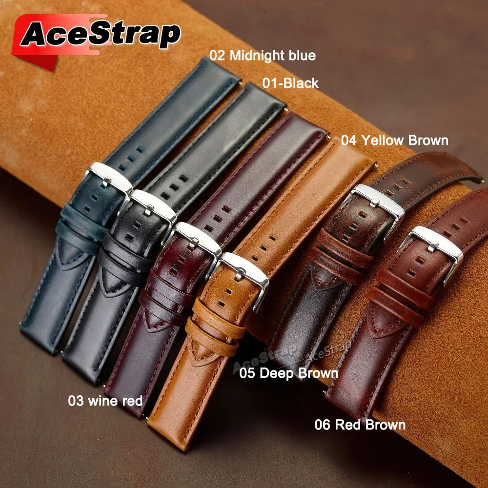 Handmade Leather Bracelet Universal Strap for Seiko Watch Band 18mm 20mm 22mm 24mm 26mm Quick Release Wristband Women Men Belt