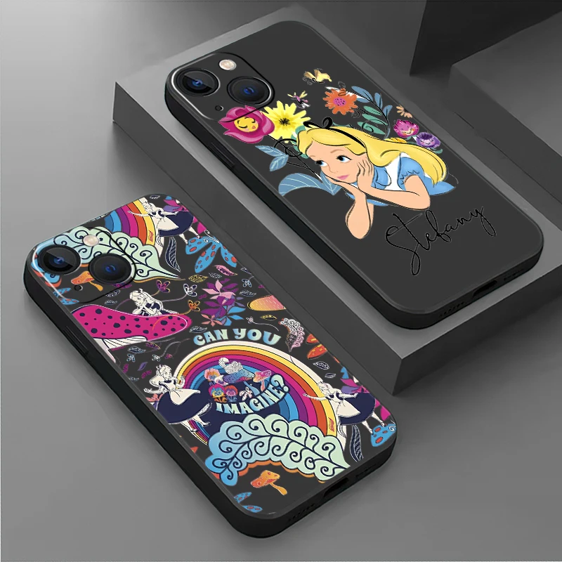 Alice In Wonderland Case For Apple iPhone 16 15 14 11 13 12 Pro X XR XS Max 16Pro Black Soft Phone Coque