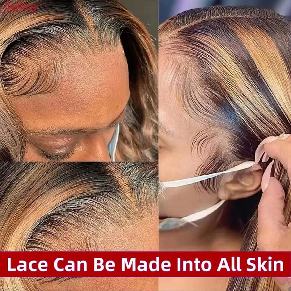 250% الكثافة العسل شقراء الدانتيل شعر مستعار أمامي تسليط الضوء على الجسم موجة شفافة شعر مستعار دانتيل سويسري 4/27 شعر مستعار بني اللون #4