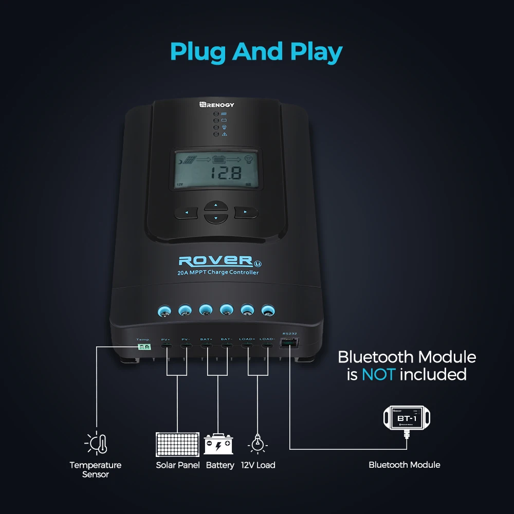 Imagem -02 - Renogy-mppt Controlador de Carga Solar Parâmetro Ajustável Display Lcd Regulador do Painel Solar Entrada Auto dc 20a 30a 40a 12v 24v