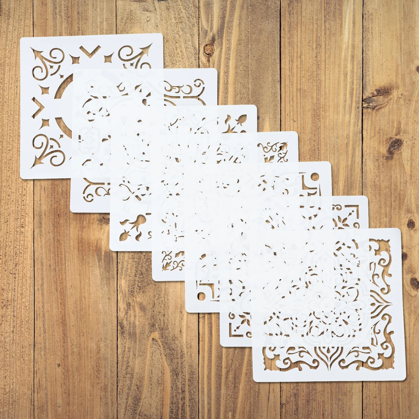 7 pezzi di stencil per pittura durevoli, modelli di fiori, elementi Mandala fai da te, materiali artistici decorativi per artigianato