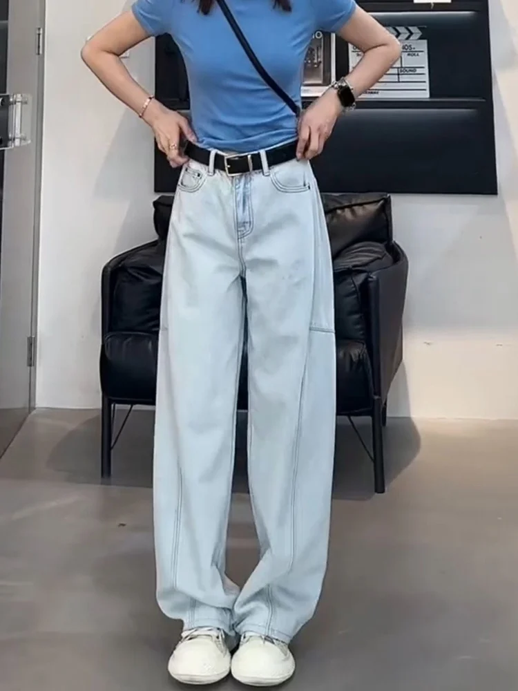 

Slimming High Waist Wide Leg Jeans Women's Summer New Style Light Blue Fashion Loose Harlan Straight Cut Trousers