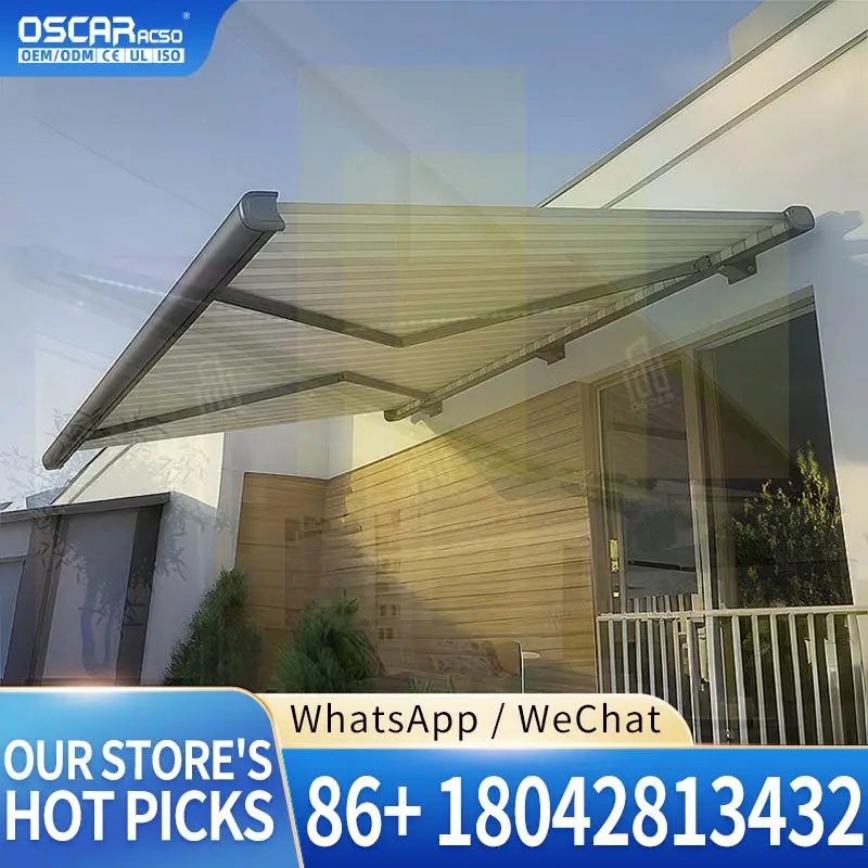 Electric  with LED Strip Remote Controlled AntiUV Folding Arm Motorized Canopy for US Patio Retractable Awning