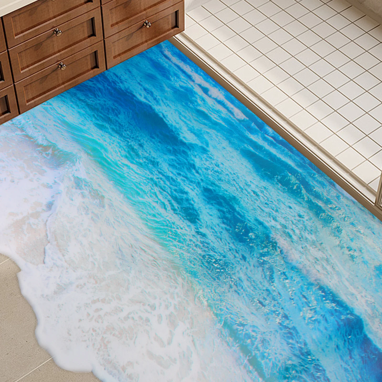3D Beach Waves Stickers Murals Wall Print Decal Floor Stickers for Living Room Kitchen Bathroom and Office Walls