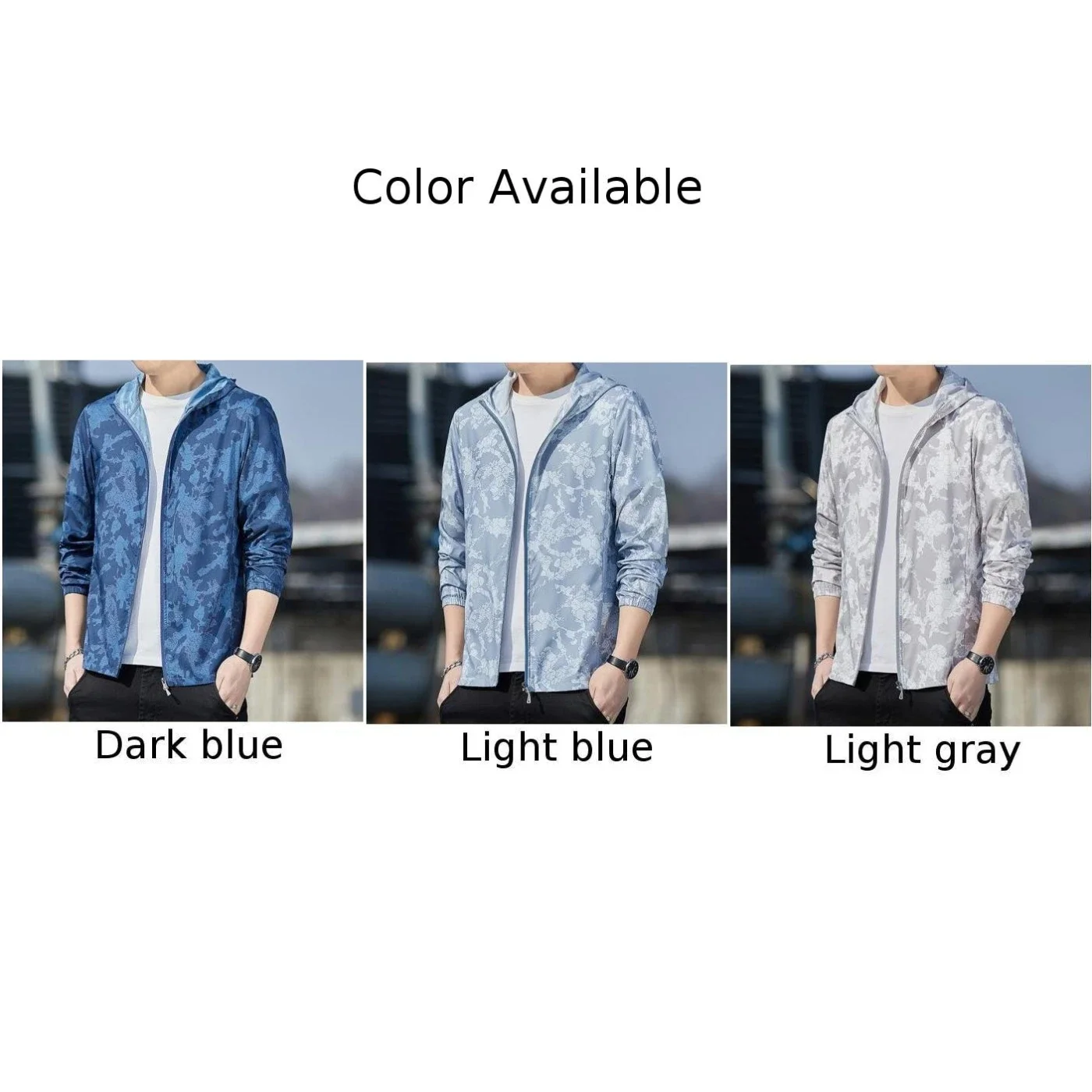 Breathable Coat Top Sun Protection Breathable Windbreaker Coat Dark Blue Fall Hooded Jacket Light Blue Light Gray