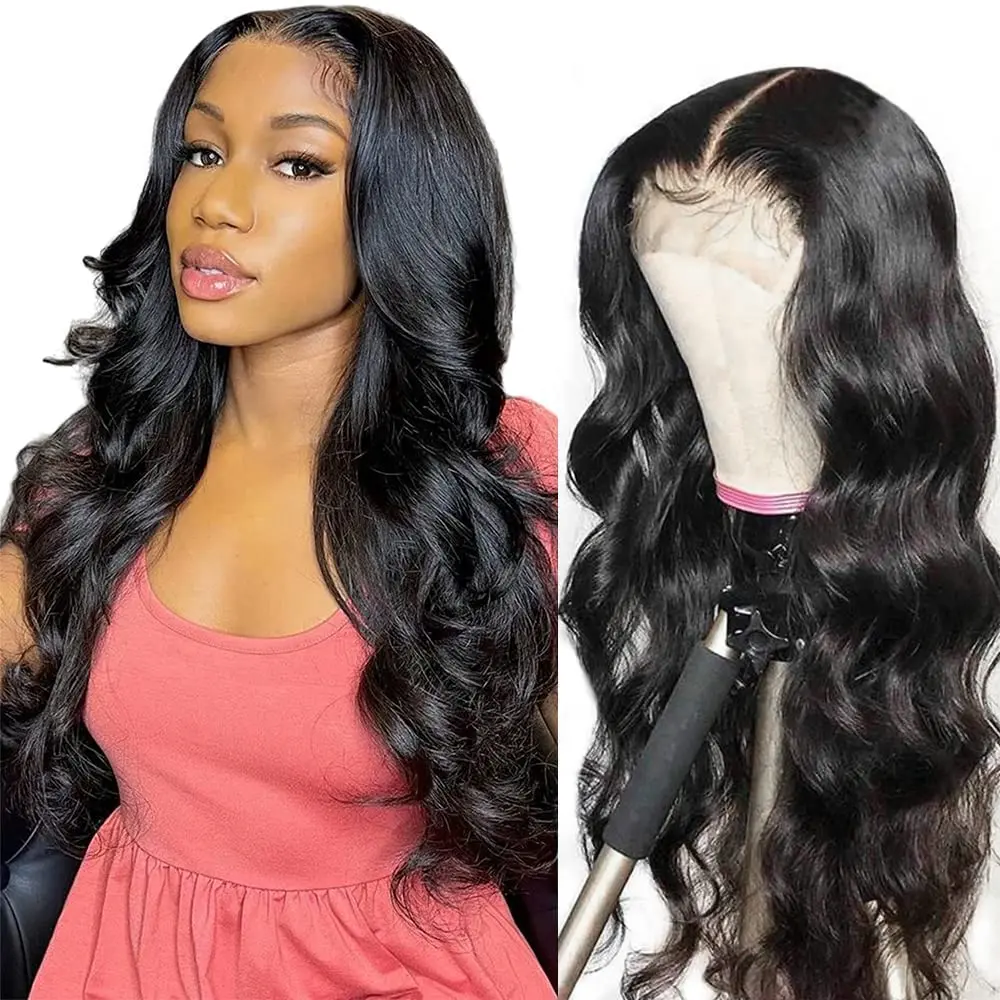 Rambut palsu manusia depan renda gelombang tubuh ketebalan 200 wig Frontal renda 6x4 Wig penutupan renda HD telah ditanami rambut perawan Malaysia