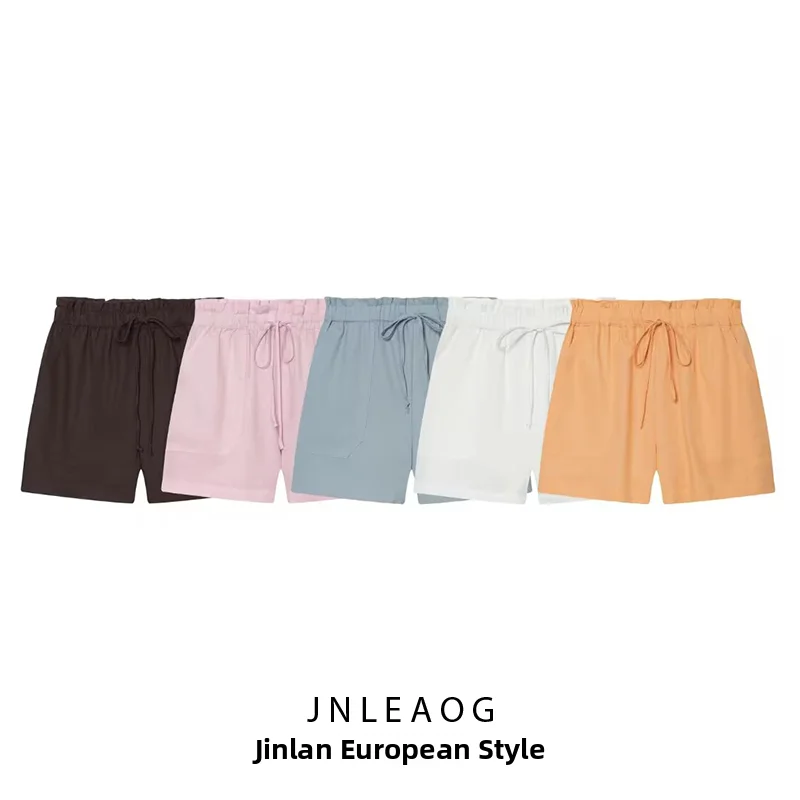 Fashionable Elastic Waist Shorts JNLEAOG Spring New Women's Casual Pants Wide Leg Pants Polyester Micro Stretch