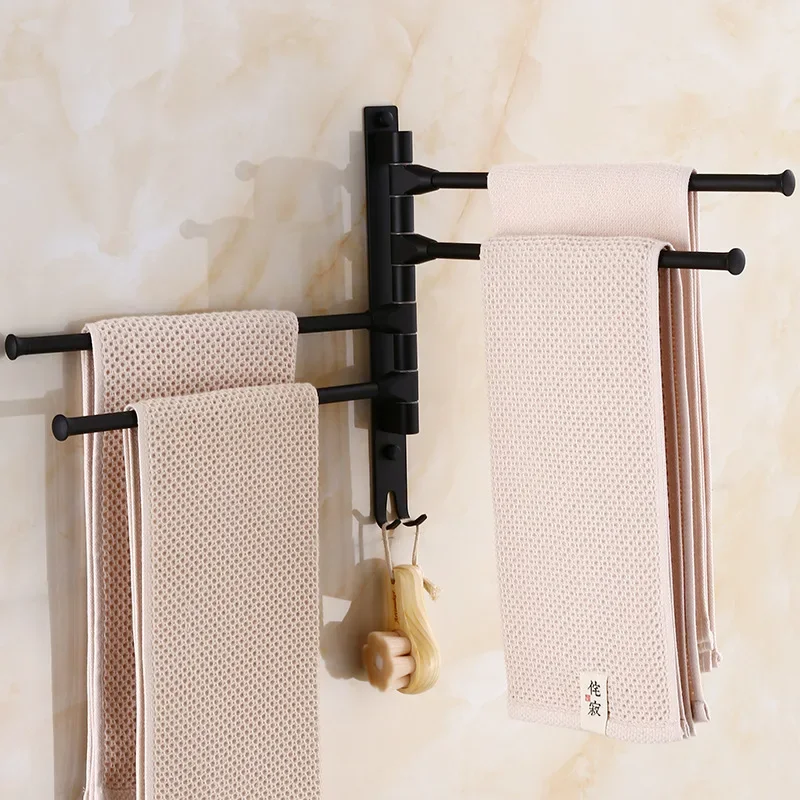 European Black Space Aluminum Bathroom Towel Rack Rotating Rod Towel Rack Hotel Towel Rack 3 Bar Movable Pole porta toalha