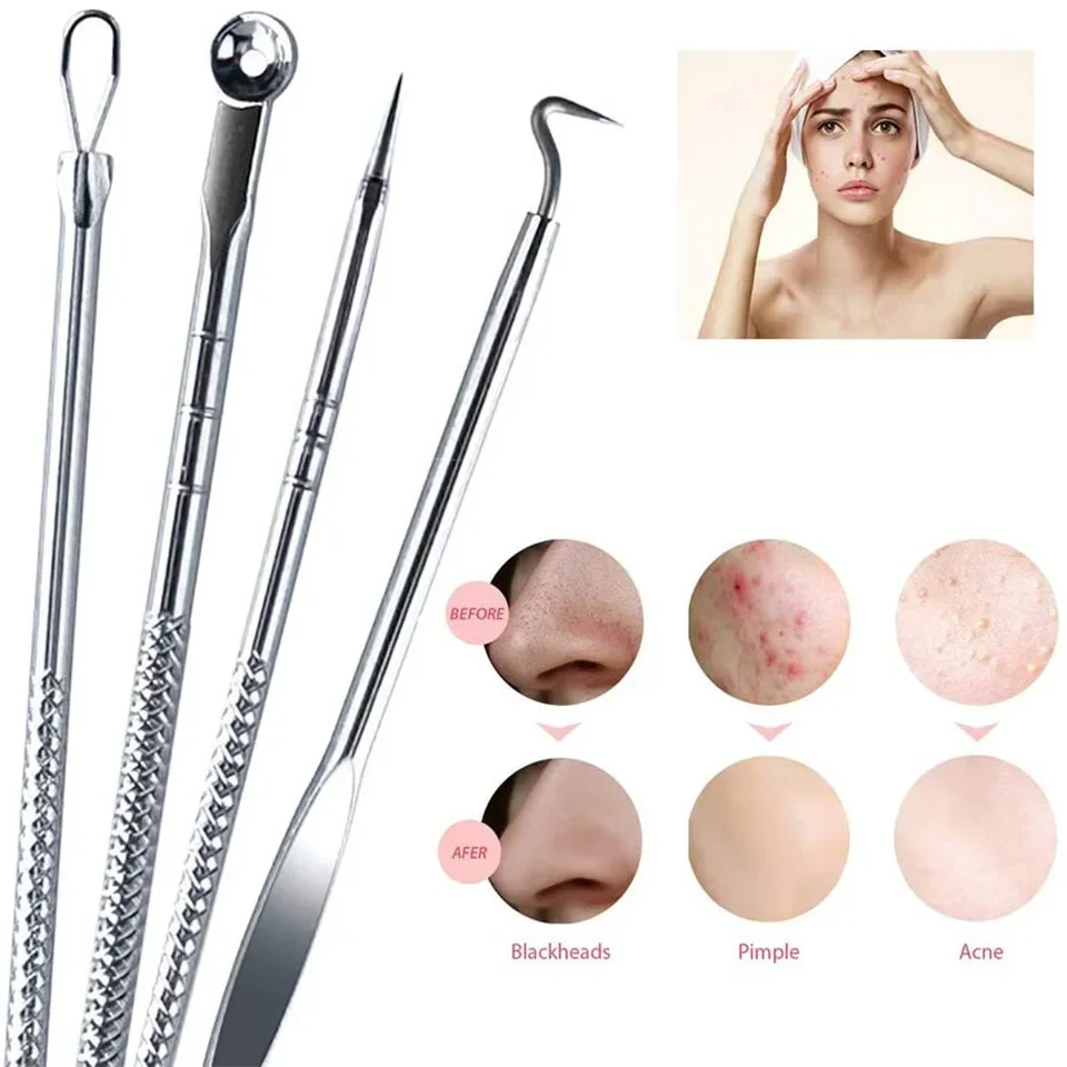 4PCS Blackhead Comedone Acne Pimple Belmish Extractor Vacuum Blackhead Remover Tool Spoon Face Skin Care Cleaner Tool