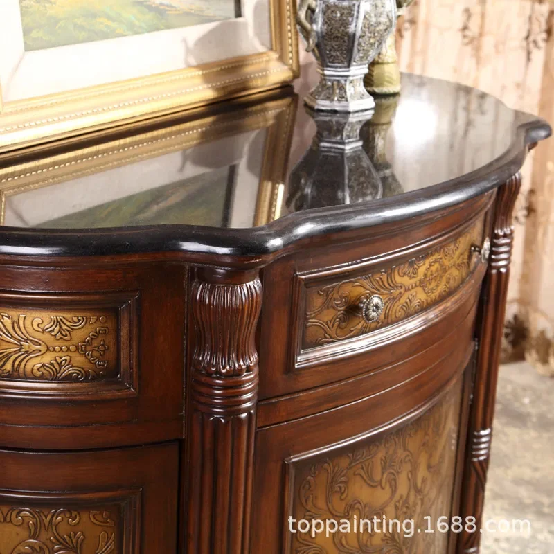 Luxury Semicircular Entrance Cabinet Bronze Embossed Marble Countertop Locker Dining Side Cabinet Wholesale