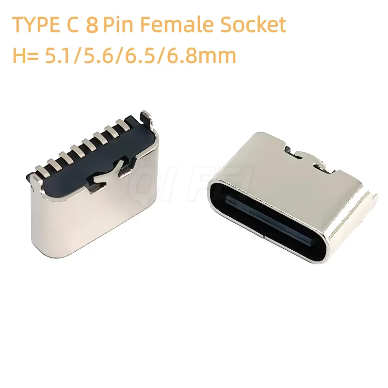 20pcs TYPE C 8 Pin Female Socket Connector SMT Vertical 180° Charging Port Plug Socket Power USB TYPE-C 8P H= 5.1/5.5/6.5/6.8MM
