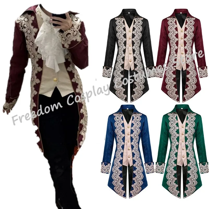 

Men woman Steampunk Gothic Victorian Jacket Vintage Golden Lace TrimTailcoat Medieval Frock Coat Uniform Renaissance Costume