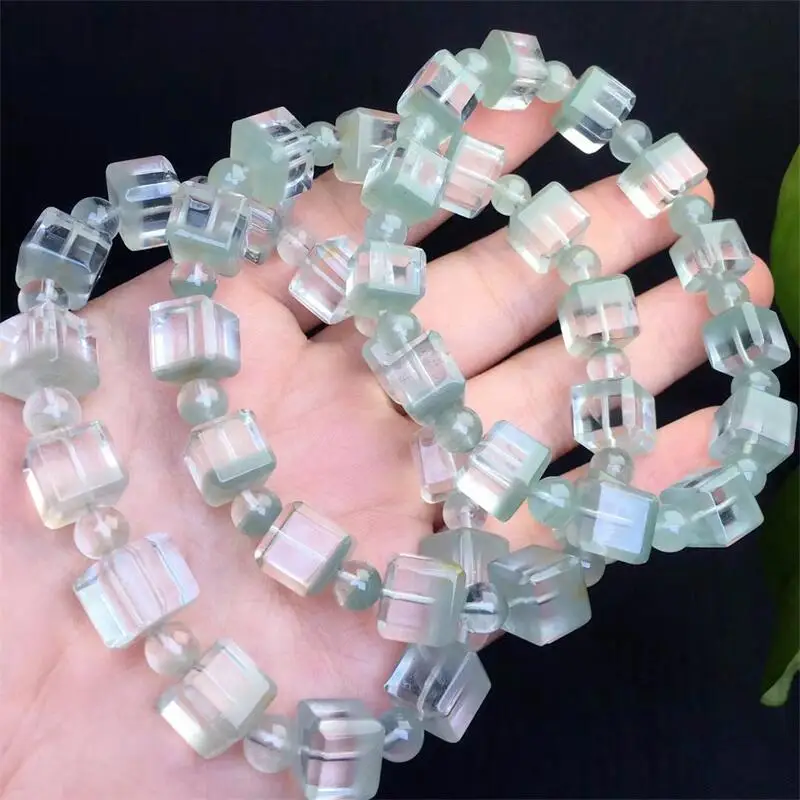 Natural Clear Garden Quartz Cube Bracelet Women Beautiful Colorful Crystal Energy Healing Fashion Jewelry 1PCS