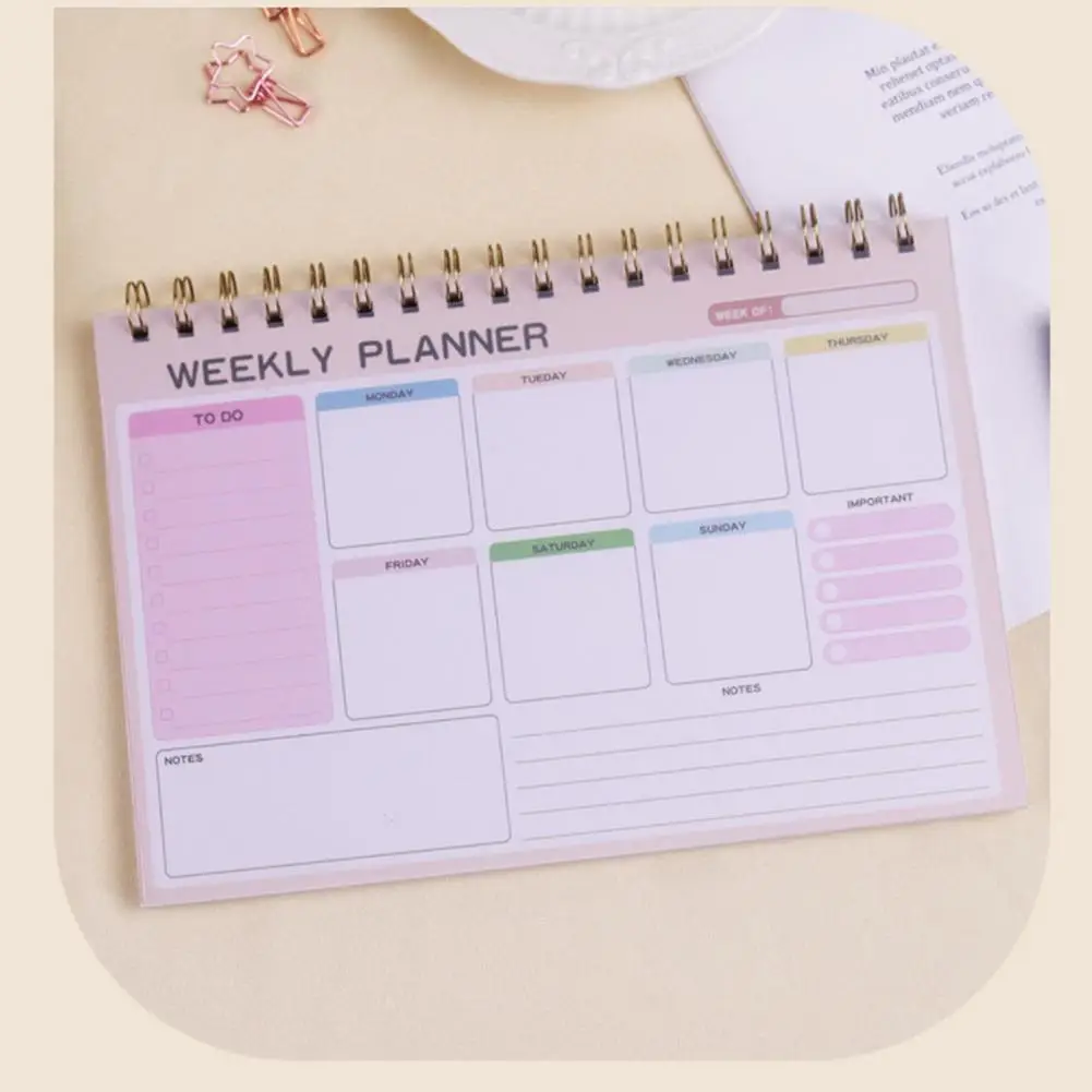 Notepad planejador semanal com ligação espiral, organização pessoal, Desk Pad, lista semanal, mulheres, homens, escritório, casa
