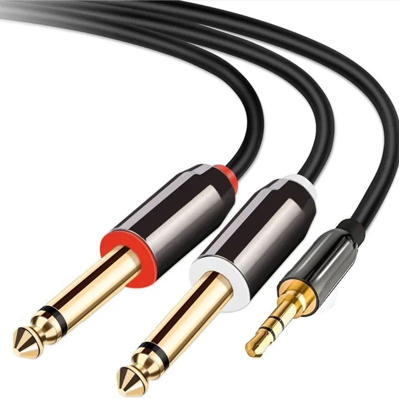 3.5mm to Double 6.5mm TRS Cable AUX Adapter Audio Cable 6.5 Jack to Stereo 3.5 Jack for Mixer Amplifier Speaker 6.35mm Adapter