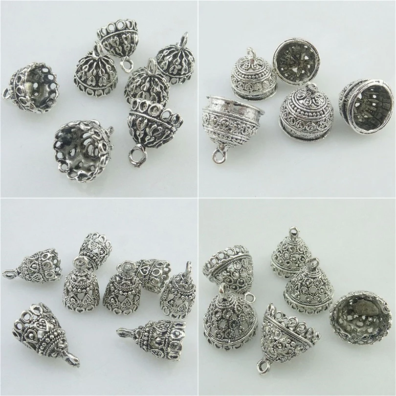 New Jewelry Components 10/20/30PCS Vintage Silver Color Bell Shape Beads Cap For Charms Pendant Connection Accessories Supplies