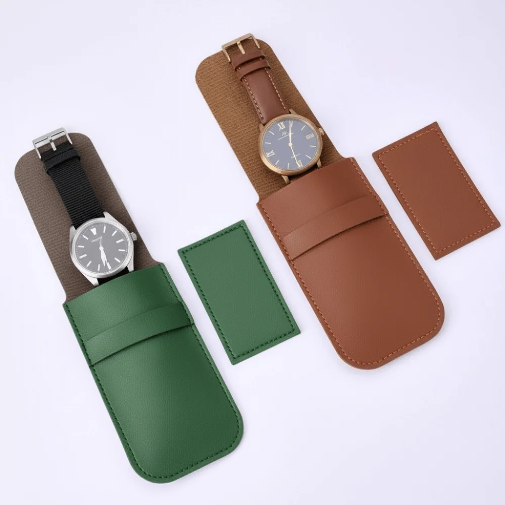Fashion PU Watch Bag Organizer Anti-Scratch Anti-Dust Jewelry Bags Flip Cover Solid Color Watch Storage Bag Portable