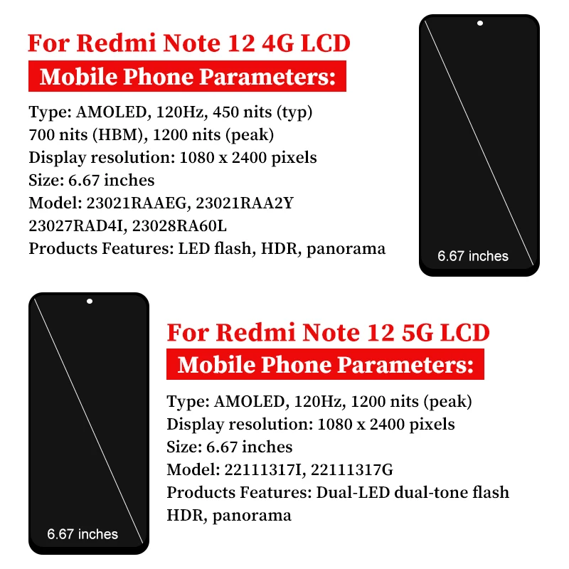 6.67'' AMOLED For Xiaomi Redmi Note 12 Pro 4G LCD Display Touch Screen With Frame Digitizer Assembly 2209116AG 2209116AG Screen image 2