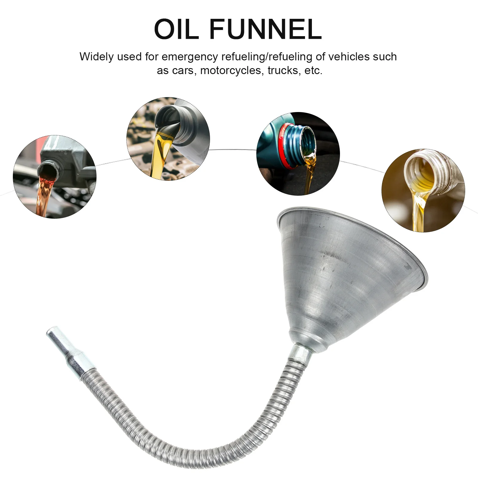 

Metal Engine Oil Refueling Funnel Flexible Iron Automotive Use Cars Truck Motorcycle Oil Change Transmission Fluid Car Supply