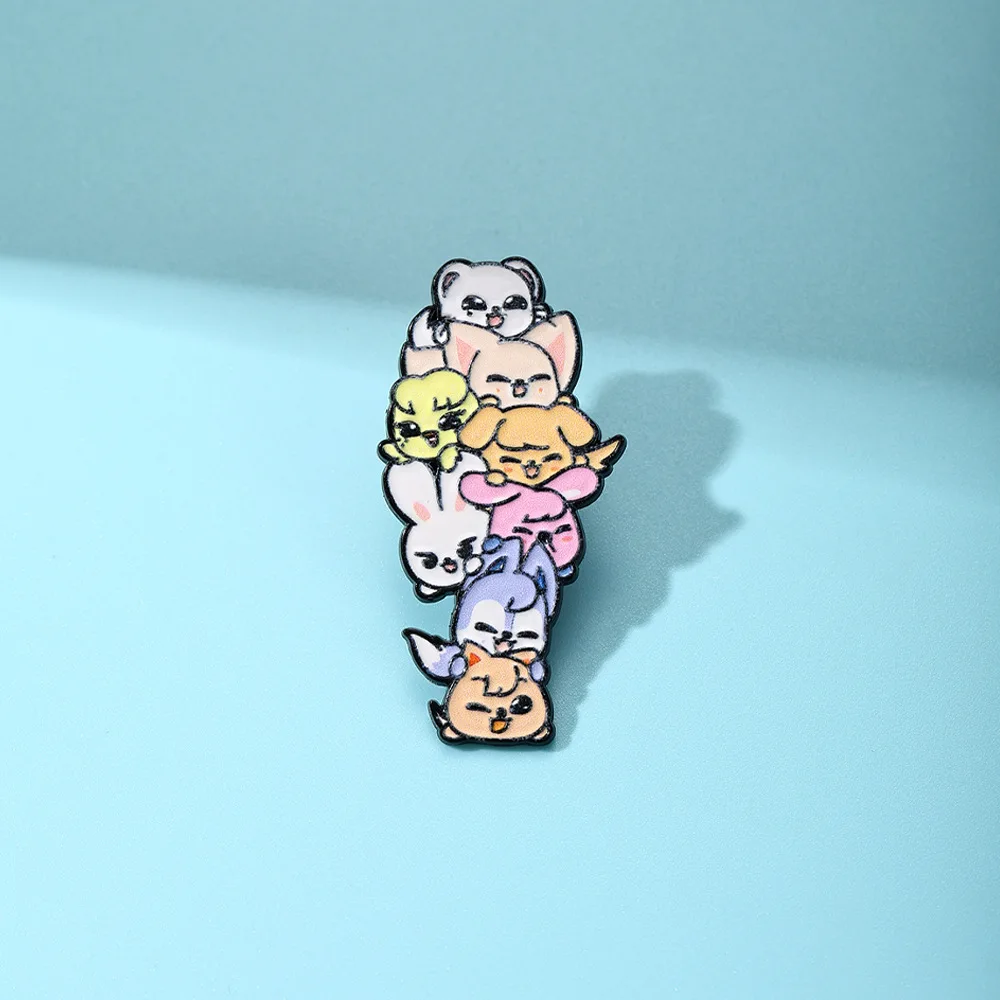Cute Stacked Animal Enamel Pin Kawaii Cat Dog Rabbit Brooch Metal Badge Decor for Backpack Jacket Student Accessory Holiday Gift