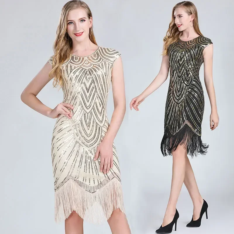 

Women Evening Party Dress 1920s Banquet Dresses Sequin Latin Costumes Beaded Latin Dance Dress Women Stage Dance Costume