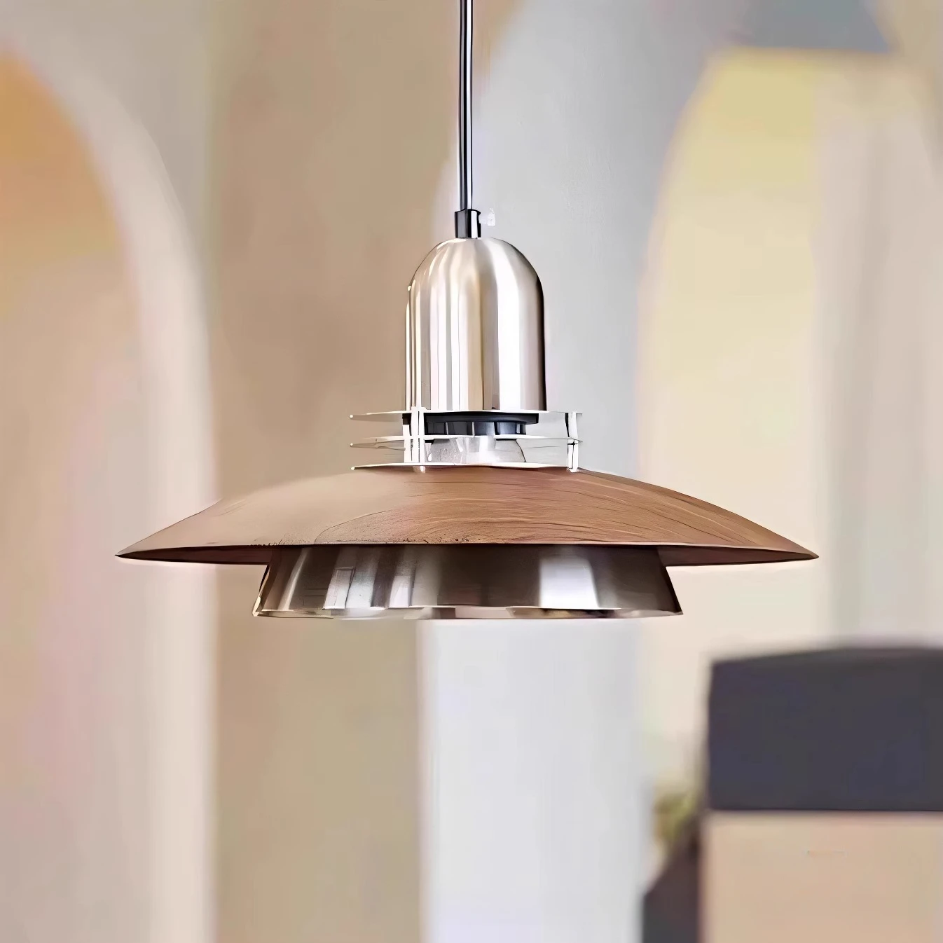 

Retro Bauhaus UFO Chandelier Walnut Color Restaurant Bar Decoration Lamp Bedroom Bedside Ceiling Lamp Pendant Light