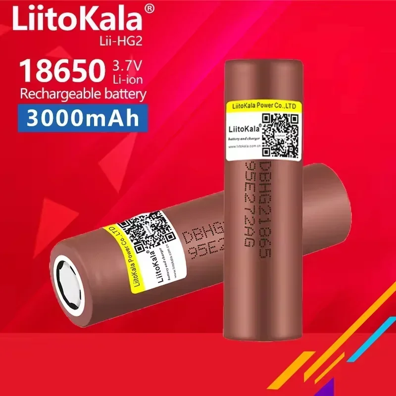 LiitoKala 3.7v 18650 HG2 3000mAh Lithium Rechargeable Batteries 1-40pcs Continuous Discharge 30A For Drone Power Tools