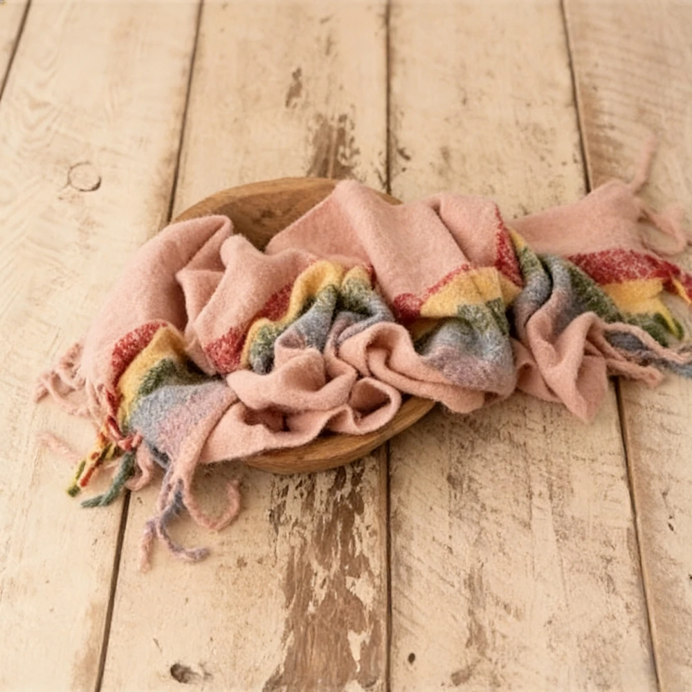 Fuzzy Fringe Wrap Newborn Photography Props Blanket Baby Photo Shoot Scarf Soft Cotton Infant Studio Prop 30x160cm