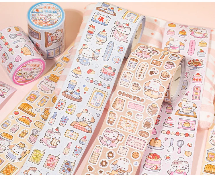 1 Rolle niedliches Cartoon-Washi-Tape mit hübschen Aufdrucken für Journal Kaka Card DIY Crafts – Detail 4