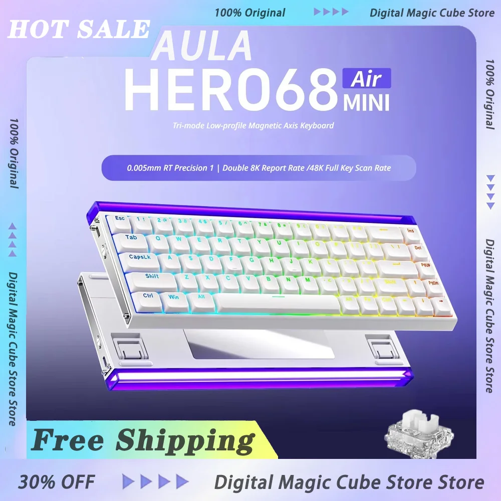 AULA HERO68 MINI AIR Low-profile Magnetic Switch Gaming Keyboard Dual 8K Polling Rate Wired Wireless E-Sports Keyboard PC Gamer