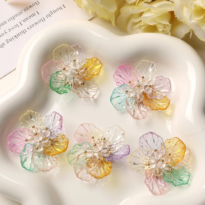 1 Piece Colorful Acrylic Crystal Six Petal Flower Shoe Charms For Clogs Summer Fresh Dopamine Style DIY Lightweight Sparkly Gift