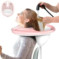 1 Juego de lavabo de champú inflable, lavabo para lavar el cabello para mujeres embarazadas, ancianos, almohadilla de champú portátil plegable de PVC, bañera de Spa