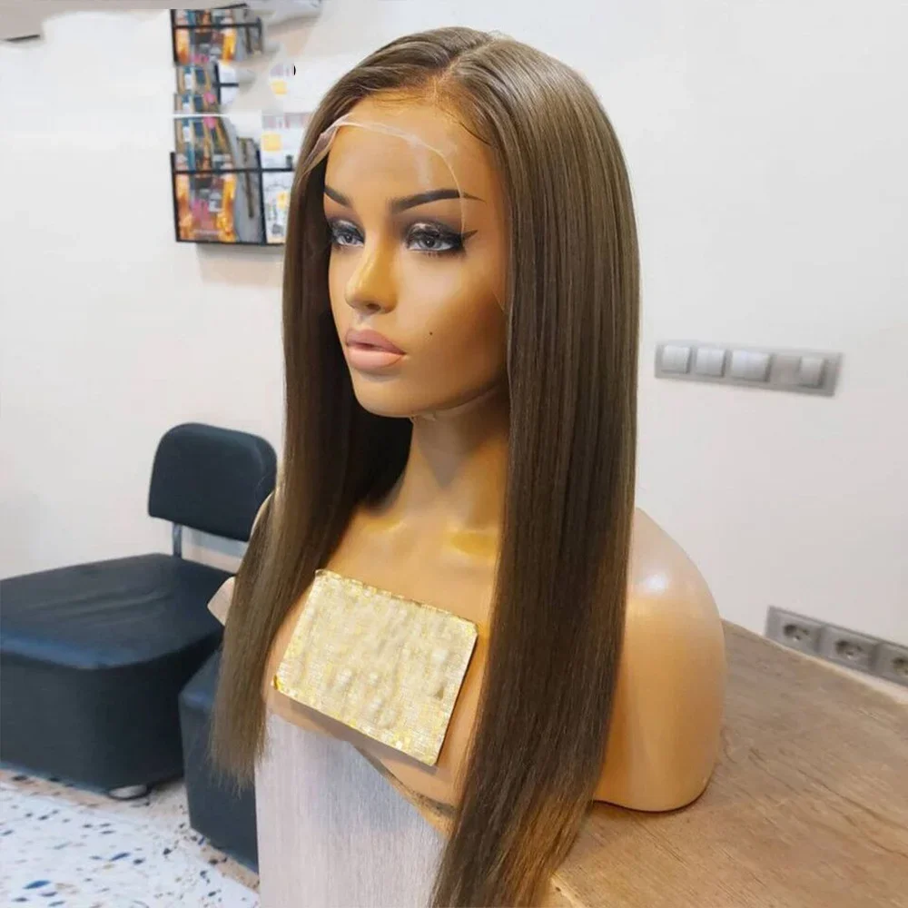 Long 26Inch Brown Glueless Silky Straight 5x5 Silk Base Jewish Human Hair Wig Baby Hair HD Lace European Hair Preplucked