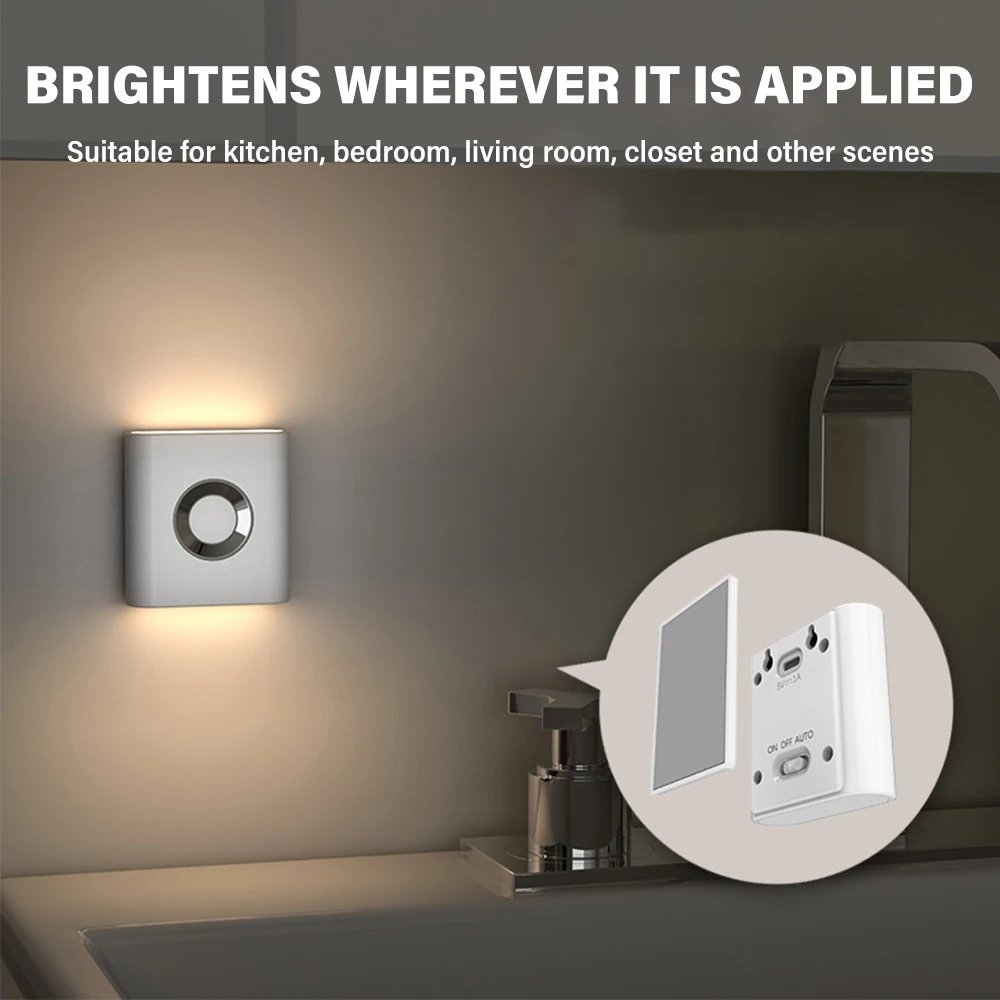 F5 Multi-functional rechargeable motion sensor Wall light Automatic night switch for kitchen and bedroom staircases Wall Lights